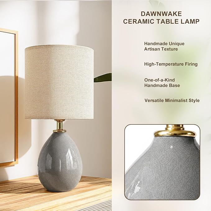 18.5" Table Lamp Set of 2 for Living Room Bedroom, Bedside Lamps for Night Stands, Desk Nightstand Lamp Dimmable, Modern Linen Cream Ceramic Lamps (Grey)