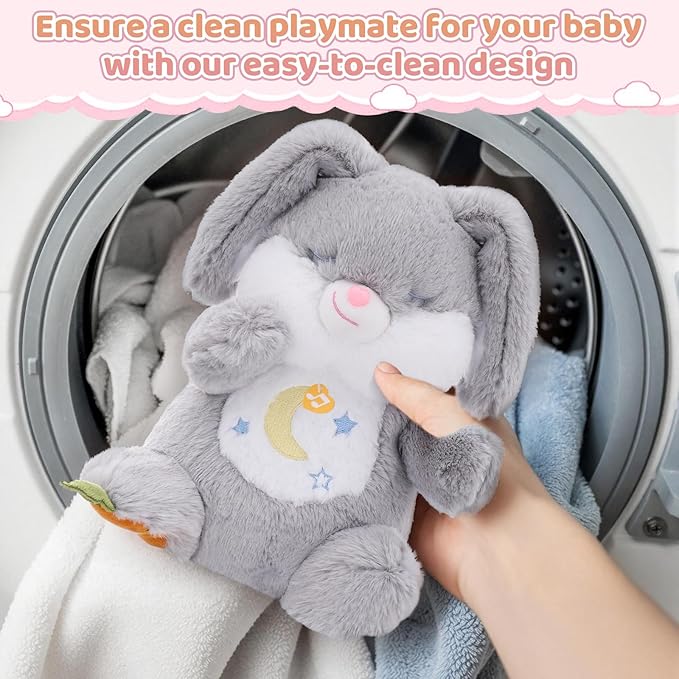 Breathing Stuffed Animal, Soothe Snuggle Bunny Plush, Sleep Buddy Soothing Stuffed Bunny for Anxiety Adults and Kids, Volume Control Easter Bunny Gifts with Realistic Breathing and Lights Music
