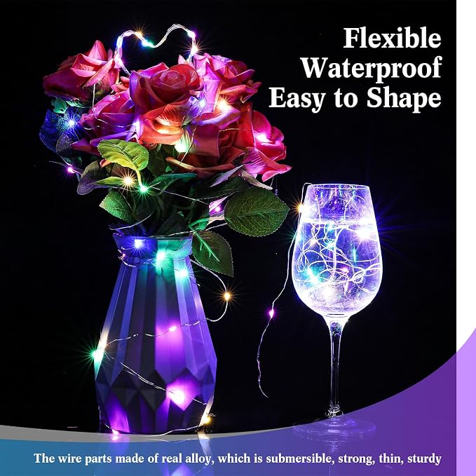 50 Pack Battery Operated LED Fairy Lights 3 Modes,Rainbow Color | 7 Ft 20 LEDs Each, Waterproof Copper Wire Twinkle Lights for Wedding Jar Bedroom Party, DIY Starry String Decorations