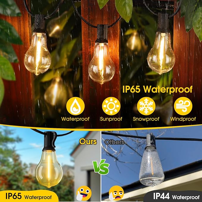 100FT Outdoor String Lights, Patio Light with 32 A39 Bulbs, Black | Plug in, Dimmer not included, Waterproof, Shatterproof, Extendable, LED Hanging Lamp for Indoor Outside Decor, Warm White