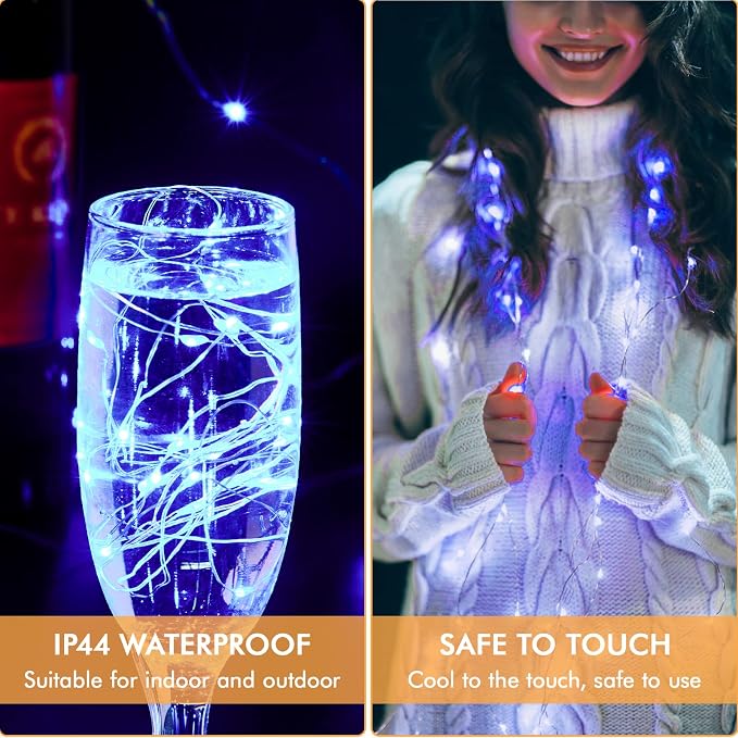 12 Pack Fairy Lights Battery Operated 7FT 20LED Silver Wire String Lights | Waterproof Blue Christmas Light Outdoor, Firefly Mini Lights for Bedroom Party Birthday Wedding Indoor Decorations Home Decor