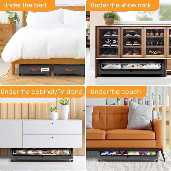 Under Bed Storage with Wheels 1Pack Storage Containers with Clear Window | Under Bed Drawers Rolling Under Bed Storage for Clothes,Shoes, Blankets (30.71 x 16.93 x 6.69 in, Dark Grey)
