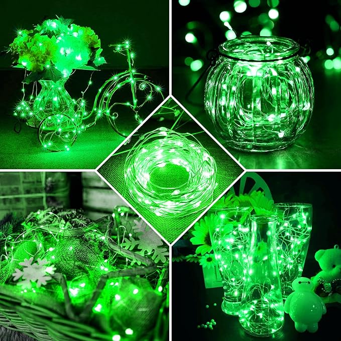 24 Pack Green Fairy Lights 7Ft 20 LED Twinkle String Lights 3 Modes Battery Operated Waterproof Firefly Starry for Mason Jar Table Centerpieces Halloween Christmas St. Patrick's Day