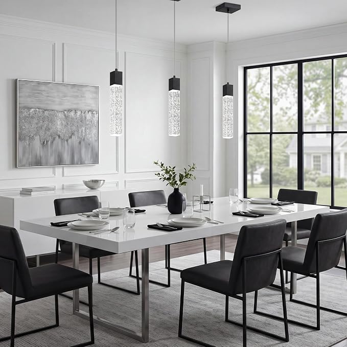 Pendant Lights Kitchen Island, 6500K Modern Kitchen Island Lights Brushed Black, 3 Pack Ceiling Lighting Fixtures with Crystal Bubble, Island Lights for Kitchen Dining Room Bedroom Hallway