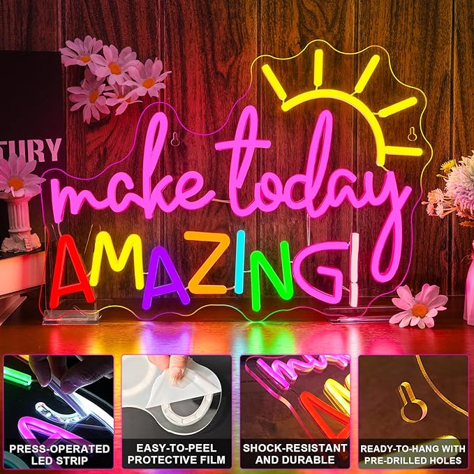 Make Today Amazing Neon Sign Classroom Wall Decor Reading Neon Signs with Sunrise LED Lights for Bedroom Reading Corner Lights Up Sign for Library Study Office LED Gift for Teens Teachers