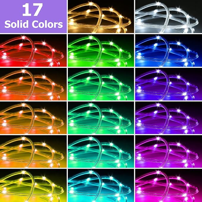 50ft Rope Lights for Outside, Memorial Day 4th of July Patriotic Decorations, Red White Blue Outdoor 25 Colors Fairy String Lights with 2 Remote, IP68 Waterproof Dimmable Strip for Christmas Decor