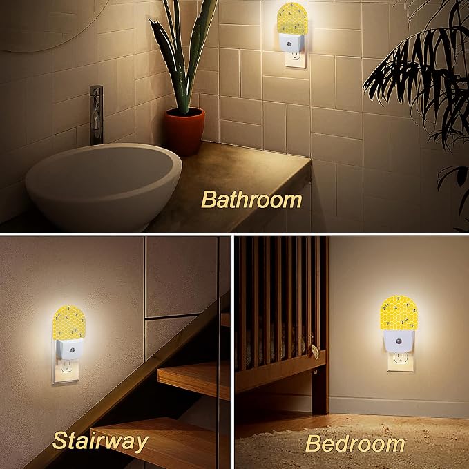 Night Light,Yellow Beehive Bees Night Lights Plug Into Wall for Boys Girls,Lamp for Stairway/Hallway/Bedroom Sleep Friendly