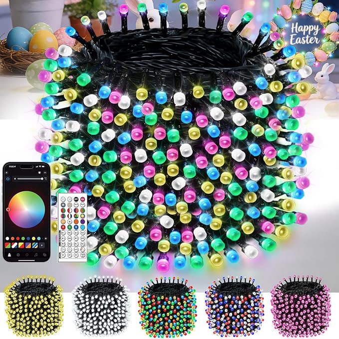 2026 New Smart Color Changing Easter String Lights | 107FT 300LED App Control RGB LED Pastel Lights with Remote & Timer, Waterproof Twinkle Easter Lights Indoor Outdoor for Easter Decor Party