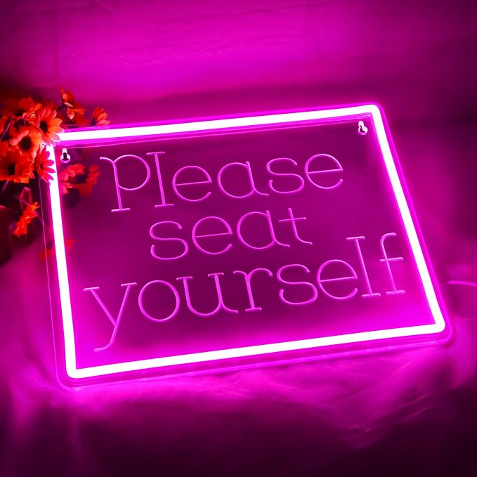 Please Seat Yourself Neon Sign for Wall Decor | Dimmable pink neon light, restroom bathroom wall decor, decorative sign for home commercial , size 13.8*10.7 in