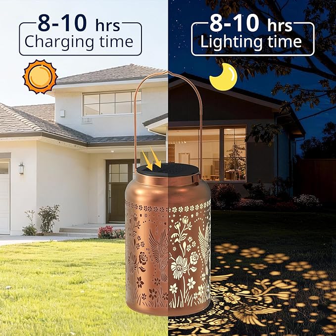 Solar Lanterns Outdoor Waterproof,Hummingbird Solar Lantern Gift for Women Girl Mom Grandma,Valentine Gifts,Metal Hanging Solar Lantern for Yard,Garden,Porch Landscape Deconrations-2 Pack