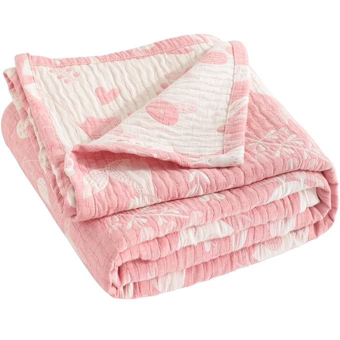 NTBAY 3 Layer Muslin Toddler Blanket, 30 x 40, Pink Owl | Breathable Muslin Cotton Outer Layers with Light Thermal Fill, Reversible for Stroller, Daycare, Travel, and Supervised Use