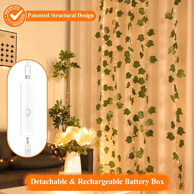 33FT 100 LED Warm White Fairy Lights, Rechargeable Type-C String Lights with 8 Modes Timer, Waterproof Battery Operated Twinkle Lights for Bedroom Wedding Party Centerpieces