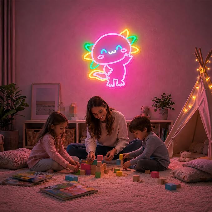 Neon Sign, Axolotl Neon Signs for Wall Decor LED Signs Neon Light | Axolotl Neon Sign for Bedroom, Kids Room, Living Room, Game Room, Bar, Party, Home Decor, Gift, Pink Decor, USB Powered