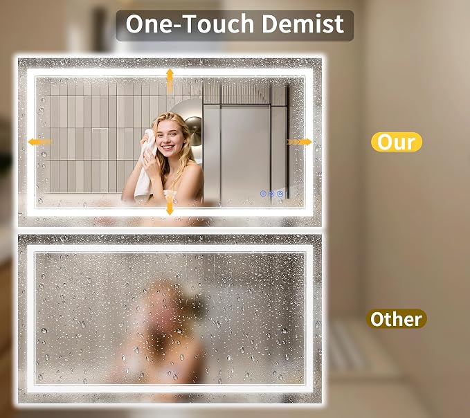 30"x50" LED Bathroom Mirror with Lights, Anti-Fog, Backlit + Front Lit, Dimmable, Led Vanity Mirror for Wall, Lighted Bathroom Mirror, 3 Colors, Shatter-Proof Tempered Glass