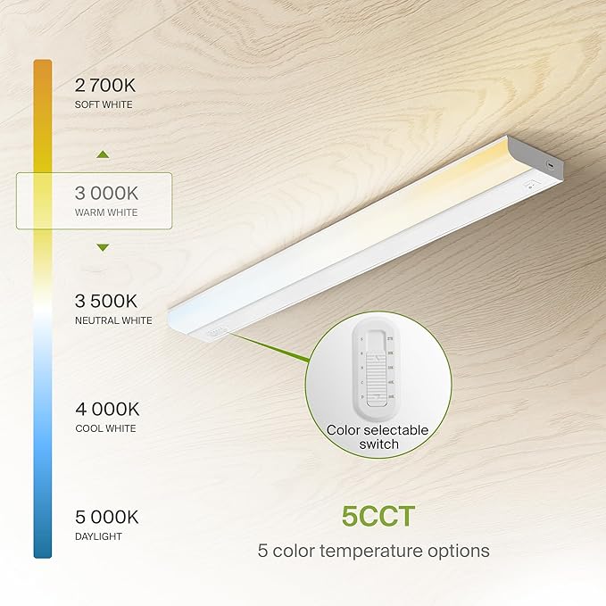 ASD 32 Inch Hardwired LED Under Cabinet Light, On/Off & 5CCT Switch 2700K-5000K, 16W 1436LM CRI90+, Direct Wire Low Profile Linkable Fixture, Dimmable Under Counter Kitchen Lighting, White, UL