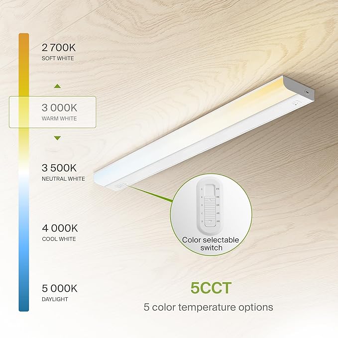 ASD 12 Pack 32 Inch Hardwired LED Under Cabinet Lights, On/Off & 5CCT Switch 2700K-5000K, 16W 1436LM CRI90+, Direct Wire Low Profile Linkable Fixture, Dimmable Under Counter Kitchen Lighting, White UL