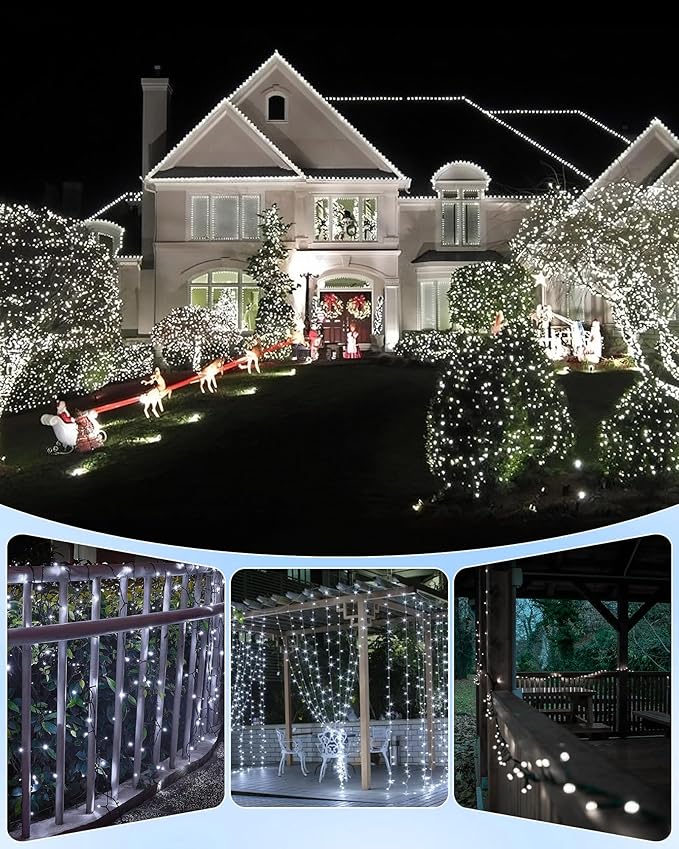 Brightown 2 Pack Solar String Lights for Outside, Each 46Ft 120 LED Solar String Lights Outdoor with 8 Modes, IP65 Waterproof Solar Lights for Patio Yard Wedding Garden Party Decorations, Cool White