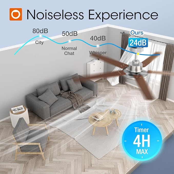 addlon 60 Inch Ceiling Fans with Lights and Remote Control, Wall Switch | Reversible DC motor, 6-speed, Timer, 3CCT Dimmable, Quiet, Silver Ceiling Fan for Bedroom, Living Room, Indoor/Outdoor Use
