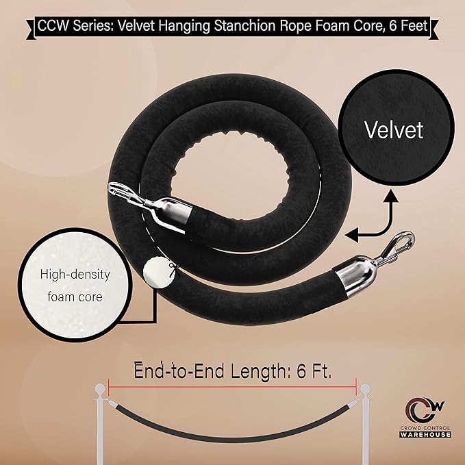 Montour Line Velvet Hanging Stanchion Rope Foam Core, 8 Foot Blue Rope with Polished Brass Snap Ends