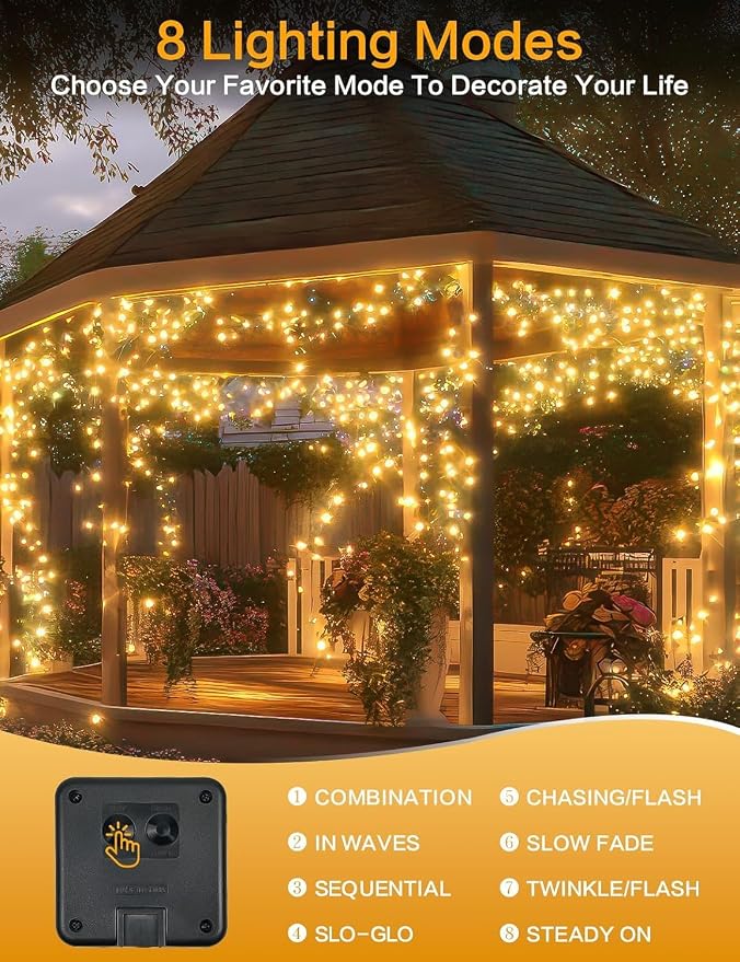 Solar String Lights Outdoor, 4Pack 800LED 288FT Fairy Lights Warm White | 8 Modes, Memory, Auto On/Off, Waterproof Copper Wire Twinkle Lights for Outside Garden Tree Patio Fence Wedding Xmas Decor