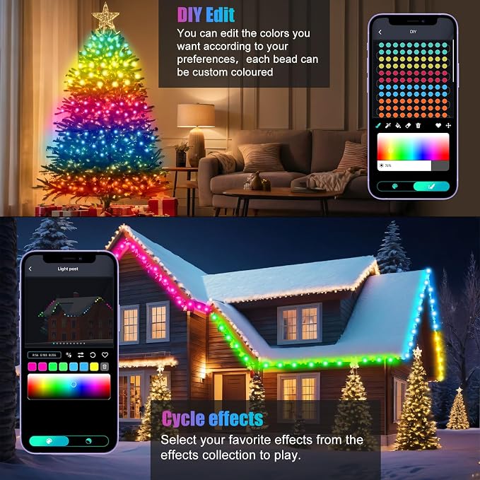 100 LEDs RGB Smart IC Fairy Lights, 33FT Multicolor String Lights Indoor | APP & Remote Control, USB Powered & IP65 Waterproof, Christmas Light Decoration for Outdoor, Christmas, Bedroom