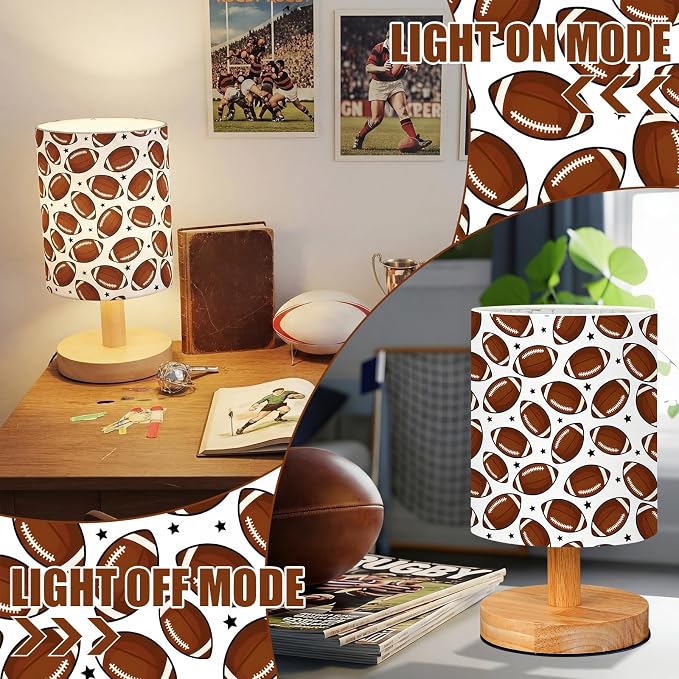 Football Kids Table Lamp for Bedroom Kids Bedside Lamp with Linen Wooden Nightstand Cartoon Nursery Lampshade for Girls Boys Living Room