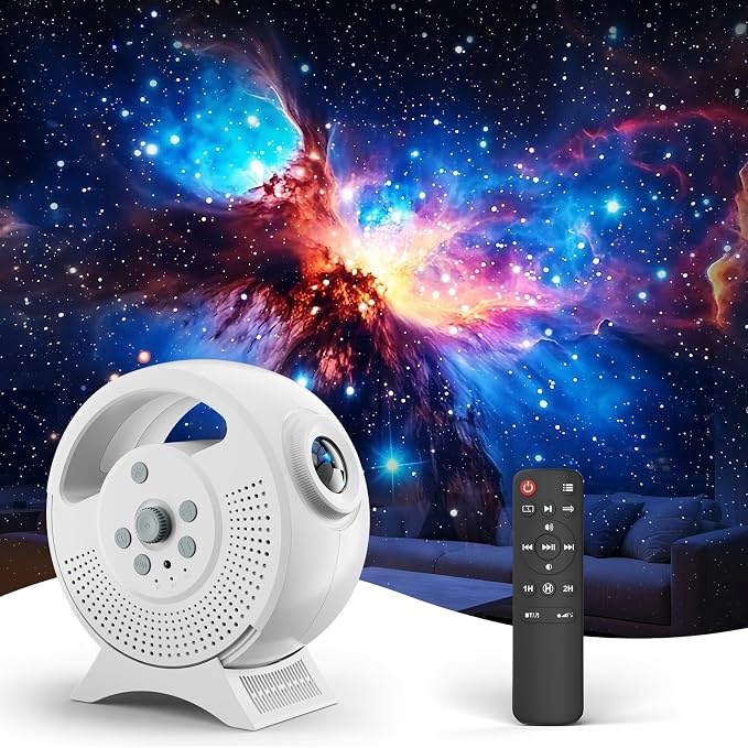 Rossetta 3D Galaxy Projector, 60 Scenes Star Light Projector for Bedroom | Adjustable Focal, Bluetooth Speaker, Timer & Remote Control, Planetarium Projector for Room Decor, Party Gift for Kids Adults