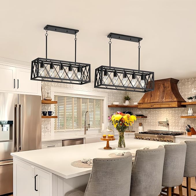 KEESFU Black 5-Light Farmhouse Chandelier for Kitchen Island Lighting | Farmhouse Light Fixtures with Adjustable Height; Dining Room Light Fixture for Table, Foyer & Over Sink;E26 Base