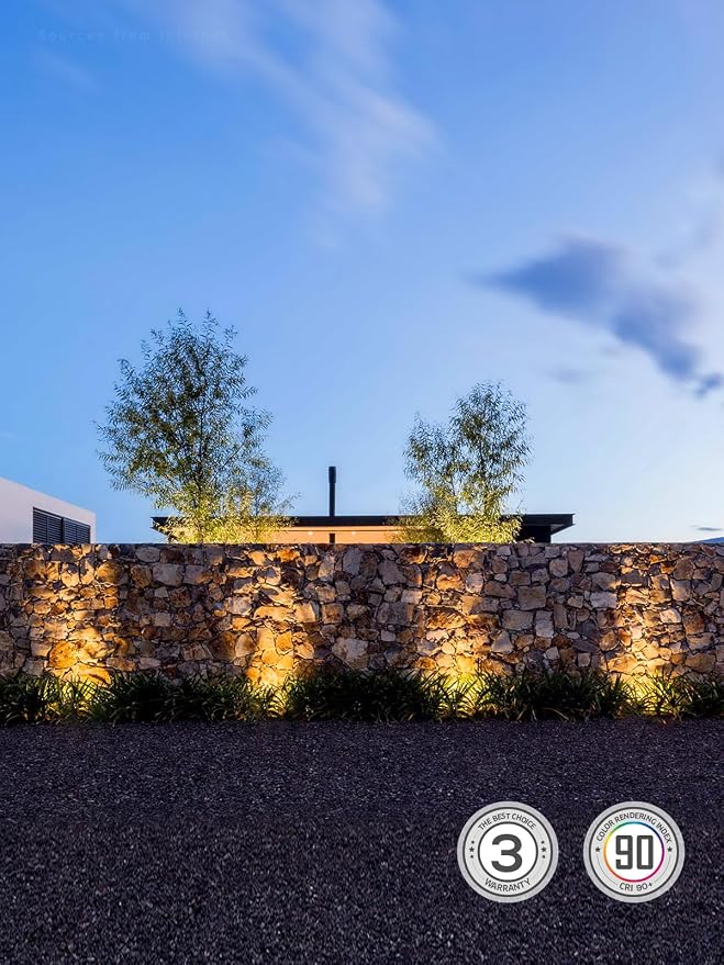 LEONLITE 12-Pack 3W 3000K Well Lights In Ground Outdoor, Rock Color | 12-24V AC/DC, CRI90, IP67, Warm White, Low Voltage Garden Landscaping, Embedded Parts Included, Aluminum