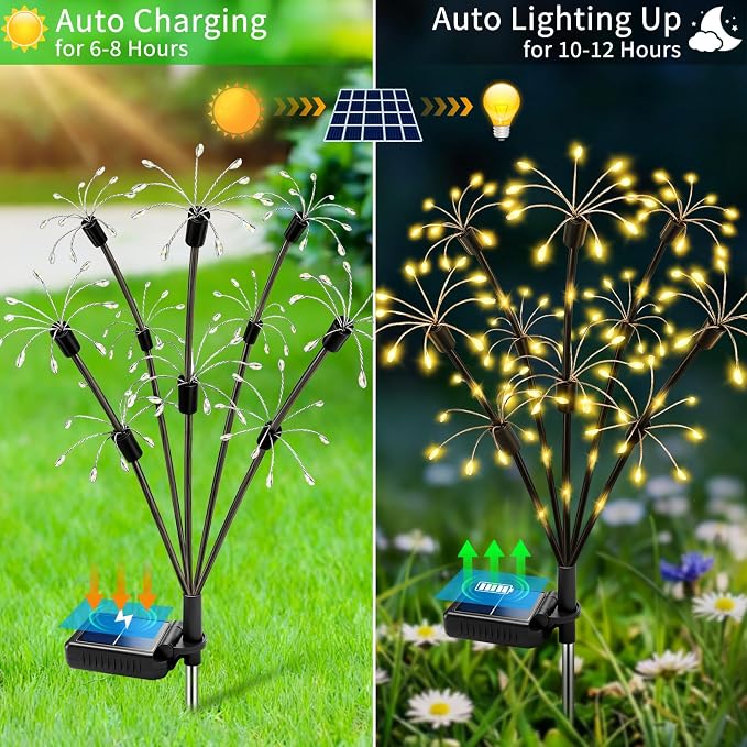 Solar Garden Lights Outdoor, 8 Pack 2-Layer Swaying Fairy Firework Lights | Waterproof Starburst Flower Light, Garden Decor for Yard Patio Pathway Lawn, Gardening Gifts for Women Mom Grandma Christmas