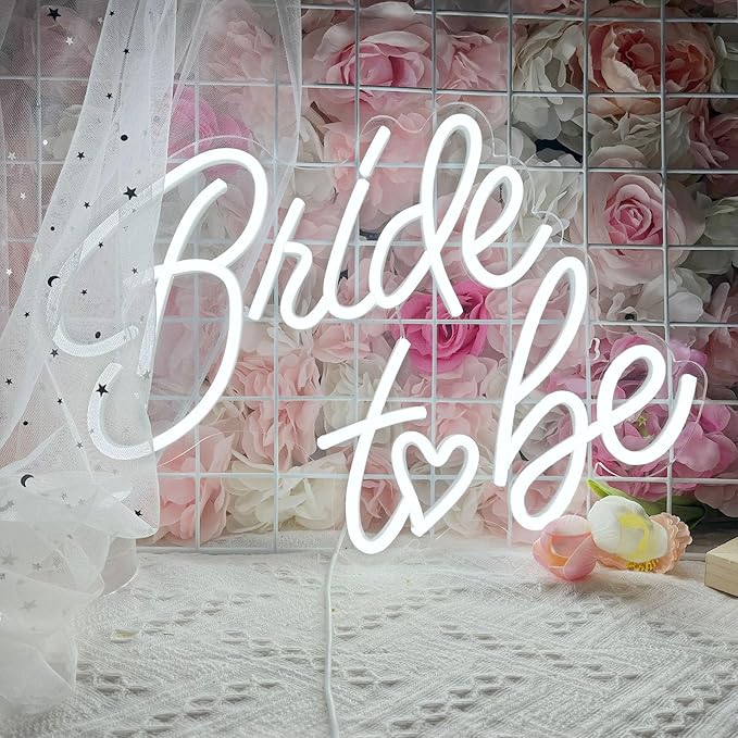 Bride to be Neon Sign, 16.5 x 11.6 Inch White LED Neon Signs USB Wedding Neon Light Up Signs for Bridal Shower Bachelorette Engagement Party Backdrop with 15 Pcs Balloon