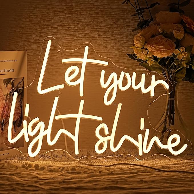 Let Your Light Shine Neon Sign for Wall Decor Jesus Neon Light Letter LED Neon Signs Bible Verse Neon Signs for Prayer Room Christian Church Bedroom Decoration