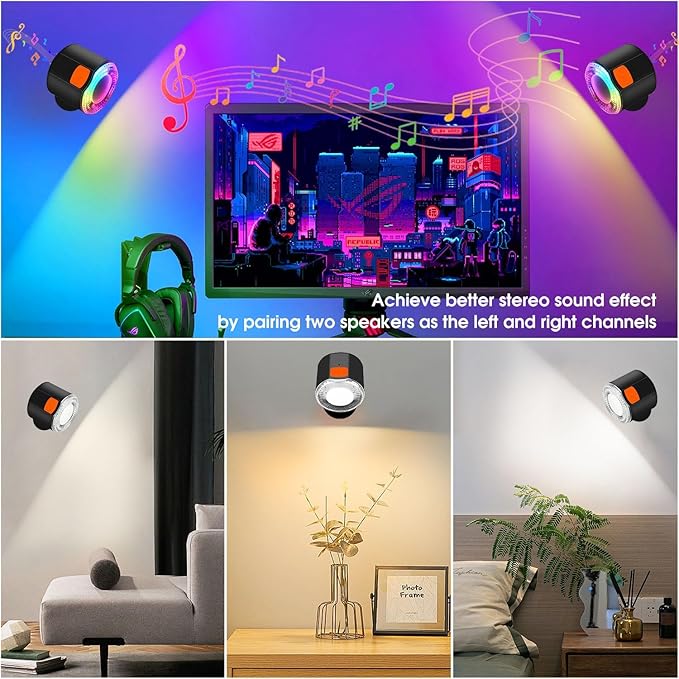 LED Wall Mounted Light, Battery Operated Wall Sconces with Bluetooth Speaker 3000mAh Rechargeable Wall Lights, Dimmable Bedside Reading Wall Lamp for Bedroom, White Light Dynamic RGB Music Sync Modes