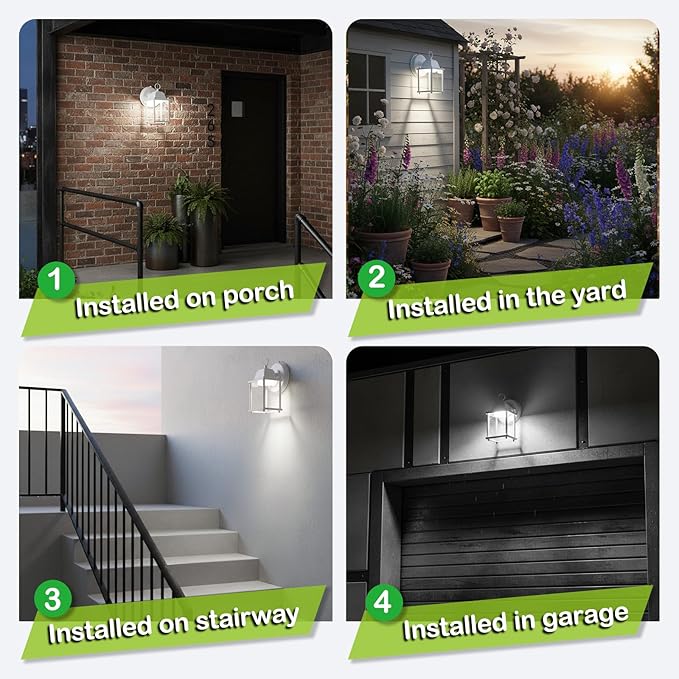 Outdoor Wall Light Fixture Dusk to Dawn, Rustproof Aluminum, LED | Exterior Porch Light Wall Sconce Lantern for House, Patio, Garage, Waterproof, Glass, 9.5W 800 Lumen, 5000K, White, 2 Pack