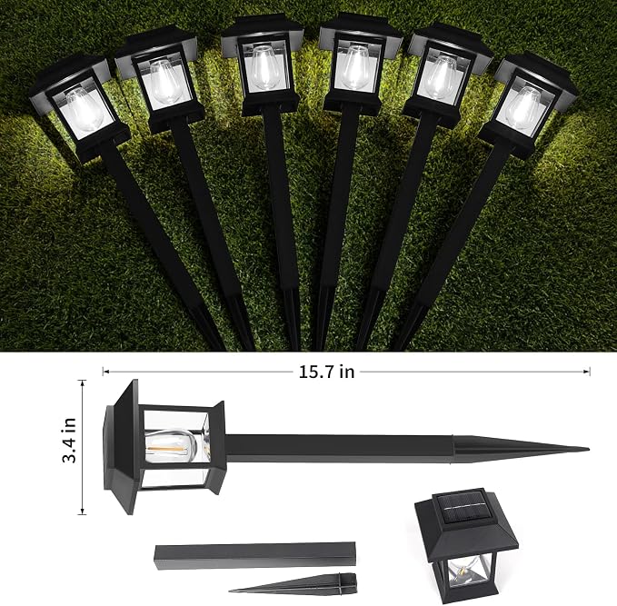 Solar Lights Outdoor, 6 Pack 6000K Waterproof Auto On/Off Solar Pathway Lights for Garden, Landscape, Path, Yard, Patio, Driveway, Walkway Decor