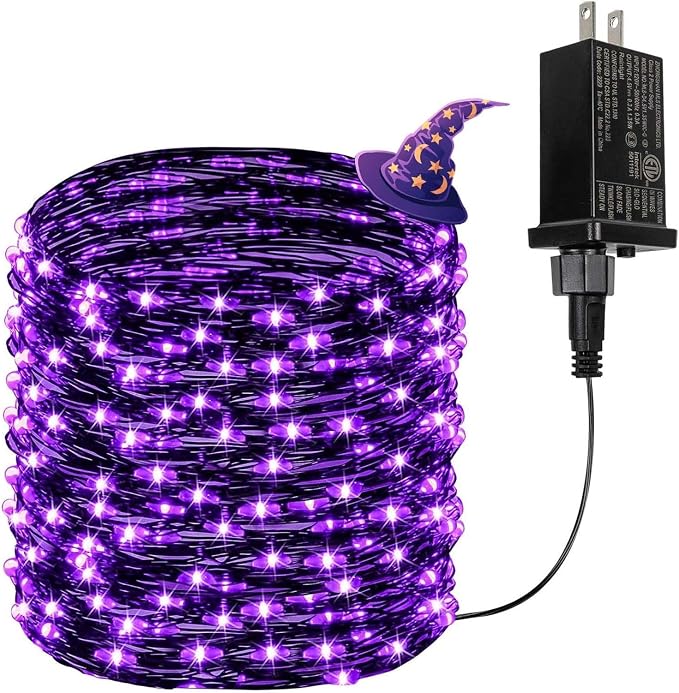 66FT 200 LED Fairy Lights Plug in, 8 Modes Twinkle Halloween Lights Purple | Waterproof String Lights Outdoor Indoor, Memory, Timer, Copper Wire, Halloween Lights for Bedroom Garden Party Holiday Decor