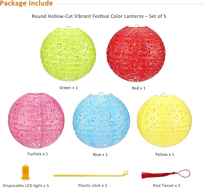 5Pack Chinese Lunar New Year Decorations 2026 Paper Lanterns with Lights Chinese Japanese Hanging Paper Lanterns with LED Sticks Tassels 8 Inch for Spring Festival Valentine's Day Party Decor