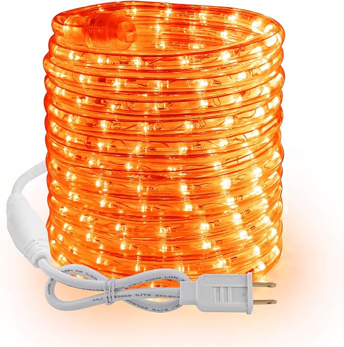 Brizled Orange Halloween Rope Lights Connectable, 18ft 216 LED Rope Lights | 120V ETL Certificated Plugin Halloween Tube Light; Indoor Outdoor Clear PVC Tube Waterproof for Tree Patio Xmas Camping Decor