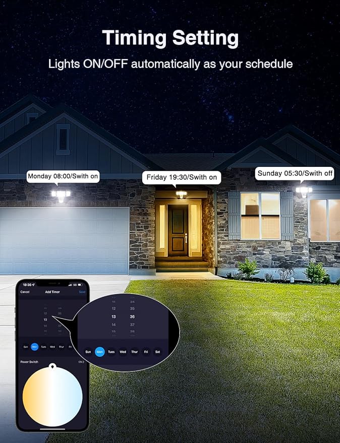Onforu 65W Smart LED Security Lights Motion Sensor Light Outdoor, APP Control, Outdoor Motion Detector WiFi Alexa Flood Light 5500LM, 2500K-6500K, with Adjustable 3 Head, White