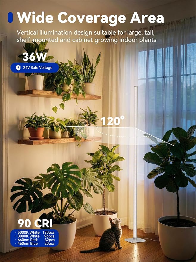 Vertical Grow Light for Indoor Plants, 60in LED Standing Lamp | 36W Full Spectrum Plant Lights with Auto Timer, 268 LEDs Dimming and 3 Light Modes for Wide Coverage Area in Indoor Gardens