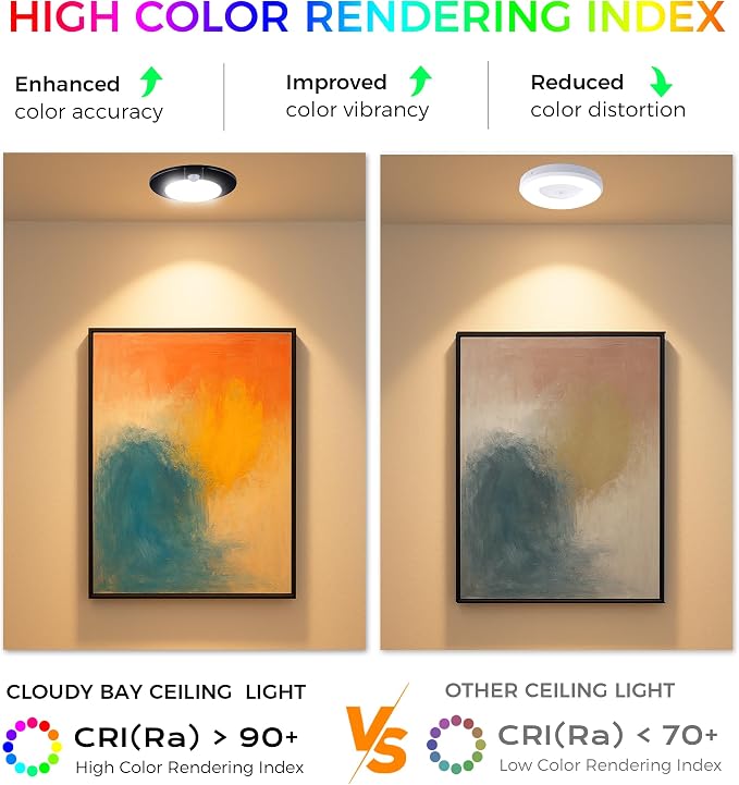 [2 Pack] CLOUDY BAY Motion Sensor Ceiling Light Indoor,120V CRI90 10W 5000K Bright Day Light,6.5 inch LED Flush Mount Ceiling Lighting Fixture for Garage,Walk-in Closet,Attic,Pantry Wet Location,Black