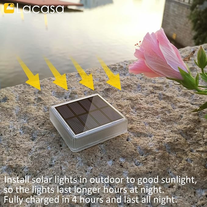 Lacasa Solar Deck Lights, 4 Pack 30LM LED Dock Lights Blue Light, Outdoor Solar Powered Step Lights Light up All Night IP68 Waterproof Auto ON/Off for Garden Stairs Driveway Pathway Lighting