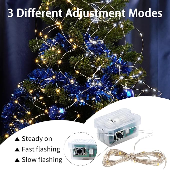 50 Pack Fairy Lights 7Ft 20 LED Twinkle String Lights 3 Modes Battery Operated Waterproof Firefly Starry for Mason Jar Party Wedding Christmas Valentines Day Table Centerpieces,Warm White + White