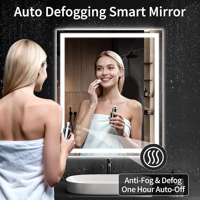 40"x32" LED Bathroom Mirror with Lights, Dimmable, Anti-Fog, Lighted Bathroom Vanity Mirror for Wall, Backlit + Front Lit, Memory Function, Shatter-Proof, Tempered Glass