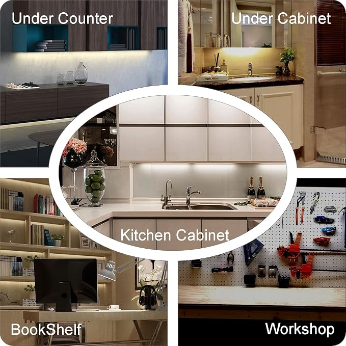 EBD Under Cabinet Lights Plug in 3 Pcs 12 Inch, No Messy Wires Built-in Adjustable Cable LED Light Bar 3000K 1350LM for Kitchen Home Office, Dimmer Memory for Smart Plug, Neat Under Counter Lighting
