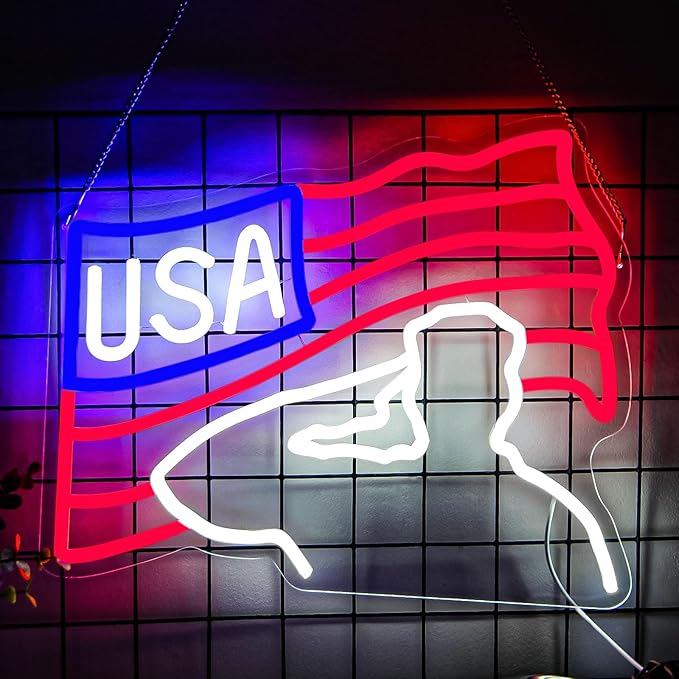 Veterans Day Neon Sign USA Flag Led Sign for Wall Decor Patriotic Neon Sign Bedroom Home Decor Classroom Art Student Gift Christmas Party