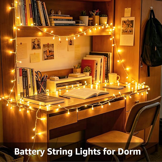 Ollny Fairy Lights Battery Operated 2 Pack, Total 200 LED 66 FT Battery String Lights, Waterproof LED Light with 8 Modes, Bedroom Indoor Outdoor Classroom Party Decorations, Warm White