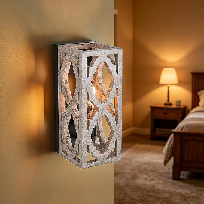 Farmhouse Wall Sconce, 1-Pack Rustic Wooden Hardwired Wall Scones,13In Indoor Vintage Decorative Light Fixture for Bedroom Living Room Hallway Kitchen,Home Light Interior,No Bulb Included