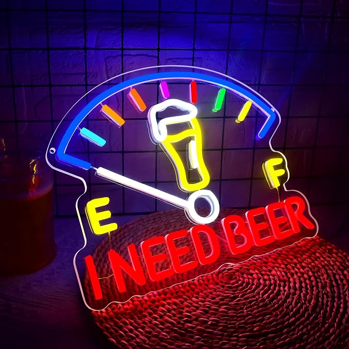 I Need Beer Neon Sign for Wall Decor Beer LED Neon Bar Light for Man Cave | Dimmable LED Neon,Drinker Birthday Beer Gifts,Led 5V USB Powered,Bar,Pub,Bistro,Party Decor,Business Wall Art,13.6*12.5in