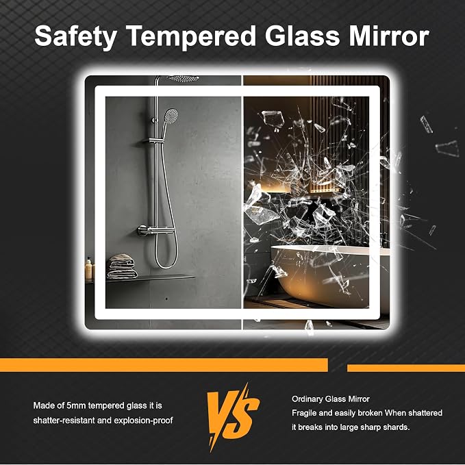LED Bathroom Mirror with Lights, 30 x 36 Lighted Vanity Wall Mirror | Backlit and Frontlit, Anti-Fog, Dimmable 3 Colors, Shatter-Proof Tempered Glass, Memory Function, Plug-in/Hardwired